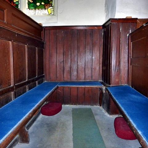 The pews St James Church. Made of deal and of different sizes the pews date to 1710. Photo 2010.