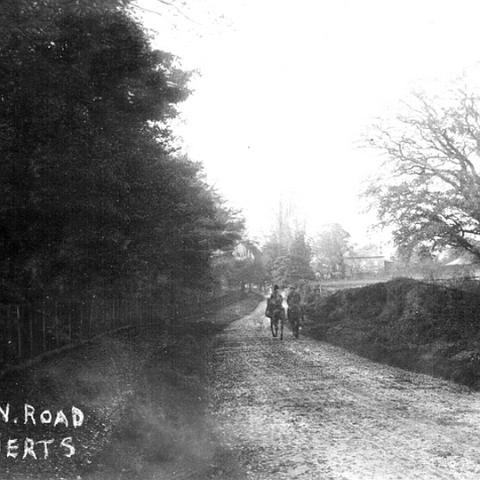 Roydon Road towards Stanstead Abbotts. Highfield House can be seen on the right. Postcard undated but must be early 1900 something.