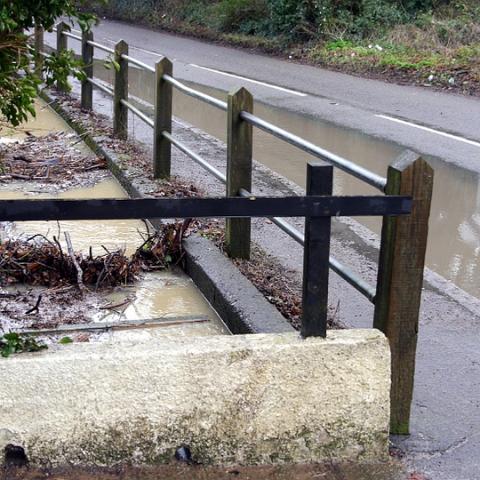 Hunsdon Road ditch overflowing. Dec 2013